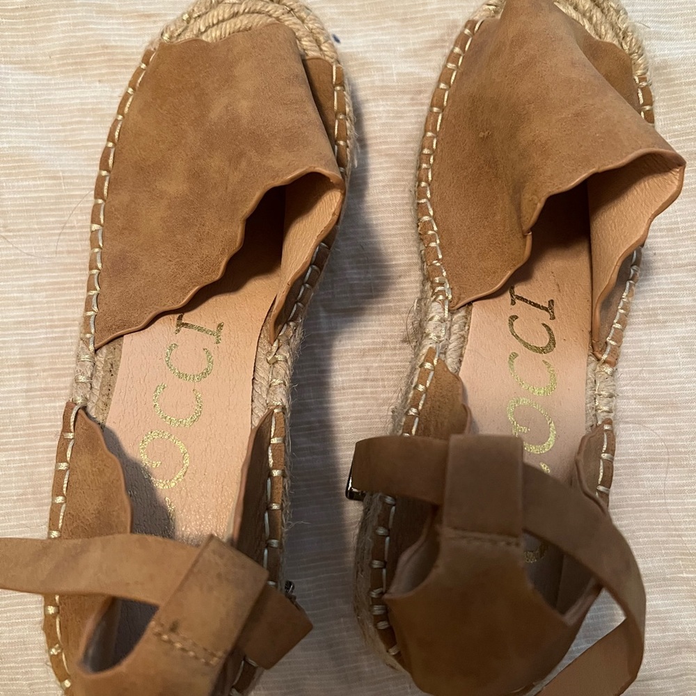 Tan CCOCCI wedge espadrilles sandals, size 7.5 in great condition